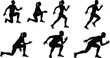 © It's Majed Here - Runners starting position silhouettes set, vector collection of men and women sprinting and stretching, athletic figures isolated on white background.