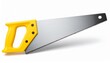 © Innovative - Yellow-handled steel hand saw with jagged blade on neutral background