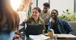 © DavidsPrime/peopleimages.com - Business, team and laptop with high five in meeting for campaign success, ad performance or goals. Graphs, marketing manager and excited people with celebration at agency for KPI stats and good news