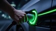 © Andrey - Woman charging electric car at station at night.