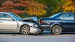© millennium - Rear-End Car Collision on Urban Road with Damaged Vehicles in Autumn Setting