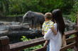 © leungchopan - Mother and baby watching elephant at zoo park