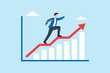 © VZ_Art - Flat illustration of businessman confidently climbing and pointing upward on rising line graph chart symbolizing business growth financial success and goal achievement