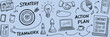 © MDMUNNA - business doodle set, creative vector scribble illustration featuring finance strategy diagrams, teamwork communication signs, mind planning icons, and money idea graphics, suitable for infographic .