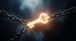 © Anzhelika - Glowing key breaking metal chain. Concept of freedom, liberation, and overcoming oppression. Symbolizing release from bondage for International Day for Abolition of Slavery.
