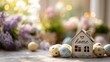 © Taisiia - Decorative sweet home and easter eggs on spring floral background with bokeh