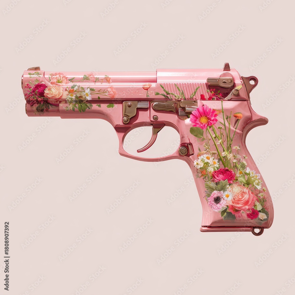 Vector Guns Roses Floral painted gun Stock Illustration | Adobe Stock