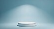 © AiStock B - White product display podium on blue background for product showcase and presentation mock up space