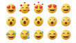 © Baloch - A collection of 3D rendered yellow emoji faces expressing various emotions like love, surprise, and laughter, isolated on a white background.