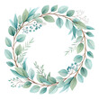 © Design Family - Watercolor eucalyptus wreath with delicate leaves and branches on black background