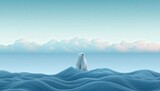 Lone polar bear on blue ice waves: arctic wildlife, minimalist style, environmental awareness, conservation