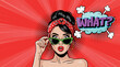 © дима селиванов - Young woman surprised in pop art style with a speech question. Pop art in comic book vector style.
