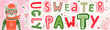 © dollitude - Christmas Party Vector Banner or Invitation with Collage Cat and Funny Text Ugly Sweater Pawty, Holiday Animal Design in Red and Green