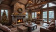 © Tito Rollis - Cozy Christmas cabin with fireplace and decor