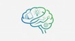 © Alexander - simple green and blue brain symbol, clean illustration of brain icon featuring idea symbols in two colors