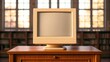 © Hakim - A beige CRT monitor on a wooden table near windows