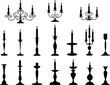 © Ponkaj Creatives - Collection of antique black candlestick silhouettes and candelabras with burning candles isolated on white background for elegant interior design vectors
