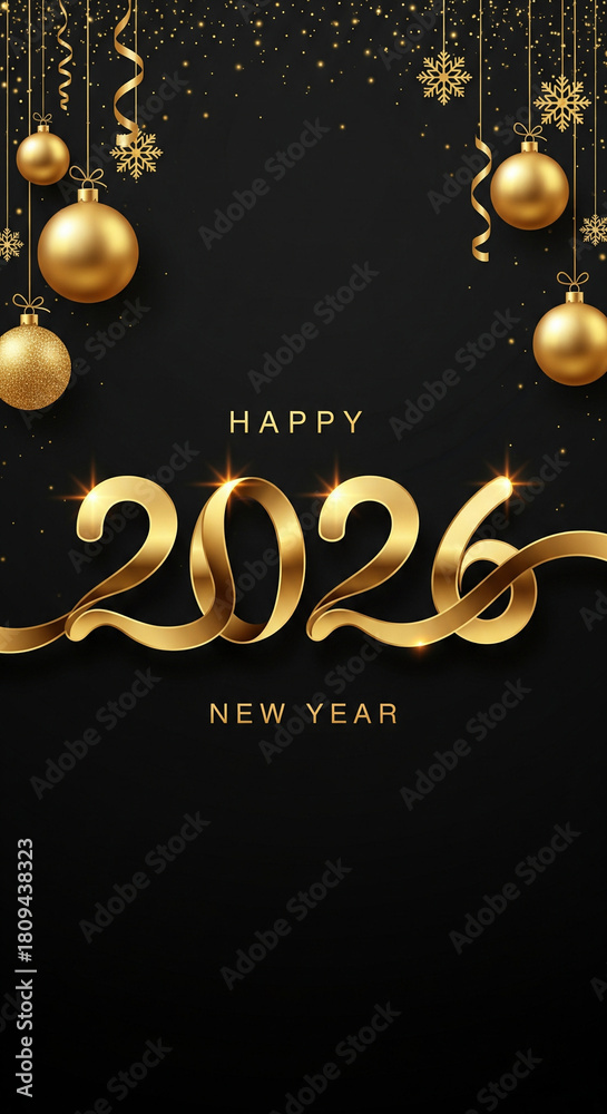 Happy new year 2026 background with golden ribbon and christmas ...