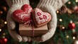 © TensorSpark - Hands hold gift and heart symbolizing christmas charity spirit.