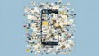 © Nail - Mobile phone overwhelmed with massive incoming data streams. Concept: information overload, digital communication, smartphone data flow, modern technology pressure, tech visualization.