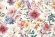 © An Amanita - Chic and elegant seamless pattern watercolor pattern with delicate pastel-colored flowers and foliage arranged organically against a white background