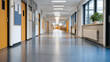 © forenna - A modern school hallway with CCTV cameras, access-controlled doors, and bright emergency signage — integrated security systems, surveillance technology, and safe learning environment. cinematic