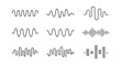 © Ira - Sound waves sign set, music wave and audio equalizer icons, digital and analog waveform collection for beat frequency signal radio pulse or voice recording graphic on transparent background