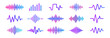 © Ira - Sound waves sign set, music wave and audio equalizer icons, digital and analog waveform collection for beat frequency signal radio pulse or voice recording graphic on transparent background