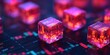 © Nitchalee N. - Fintech data visual design, A vibrant, futuristic scene featuring illuminated cubes on a digital graph background, conveying a sense of technology and innovation.