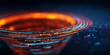 © Nitchalee N. - Fintech data visual design, A vibrant digital swirl of blue and orange light, creating an abstract, energetic visual effect reminiscent of movement and technology.