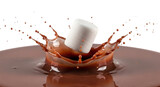 A fluffy marshmallow dives into a pool of rich, dark chocolate, creating a delicious splash, isolated on transparent background the contrasting colors and textures evoke a sense of indulgence and comf