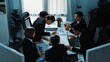 © InfiniteFlow - Top view of diverse business people brainstorm marketing idea while marketing team analyst stock market investment. Group of skilled project manager solving problems and sharing plan. Directorate.