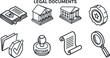 © Yana - Outline vector icon set of legal documents including notary, contracts, and official seals for law and business contexts