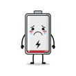 © Nipun - Sad battery character with low charge and tears, on, symbolizing energy depletion and emotional distress