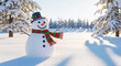 © MrLynx - Snowman wearing hat and scarf in snowy winter forest landscape