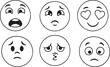 © mdamjad - Collection of six simple black and white cartoon emoji faces