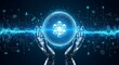 © Nusaifa - Futuristic robot hands holding glowing energy ball with atomic structure