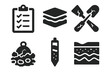 © Vector - Disaster Archaeology Icons. Line style icons of Disaster Archaeology: data recovery clipboard, blackened layer icon, cracked tools
