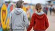 © sabyna75 - Father and daughter bonding on fathers day, casual back view in colorful urban setting