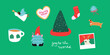 © Seiju - Festive Christmas icon set vector illustration. Christmas Tree, Joy to the world, Ornaments, Gnome, Cookie, sock, mug, polaroid, dog, angel