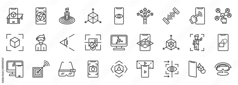 augmented reality icon set collection in outline style. icon pack ...