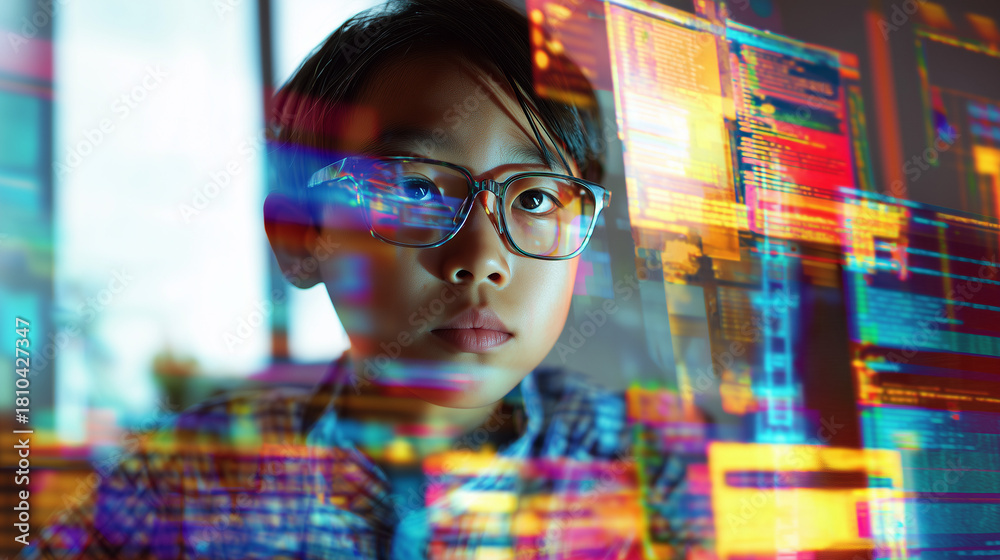 Students Using Ai Technology College student using virtual AI artificial intelligence technology ...