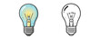 © Dzianis - Set of classic light bulbs one is a bright colored illustration with a glowing filament and the other is a black outline sketch against a plain white background