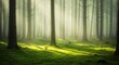 © Mas - Enchanting Forest Scene - Sunlight Filtering Through Trees on Mossy Ground.