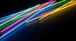 © THIBNH - Abstract diagonal neon light streaks in vibrant colors over dark textured background with glowing mo 75323186 1
