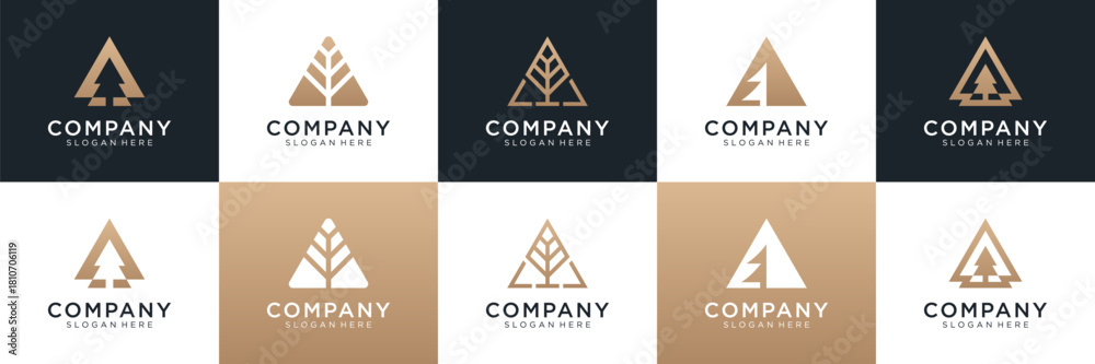 Set of abstract pine tree with letter A logo design. Universal icon for ...