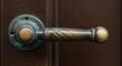 © hatkadigital - Aged bronze door handle patina visible mounted on a brown door
