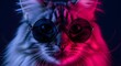 © hi.budii - Neon blue and pink cat wearing round sunglasses