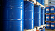 © supakitmod - chemical barrels in warehouse, organized storage tanks, industrial containers ready, safe chemical handling, shipment preparation scene