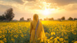 © Evialina - Woman in yellow dress walking through blooming mustard field